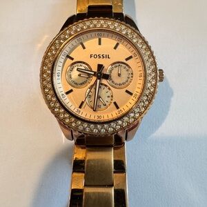 Fossil Rose Gold Crystal-Trim Multifunction Bracelet Watch